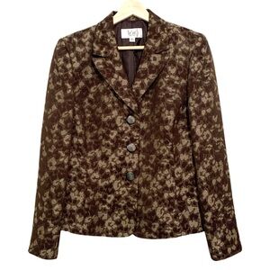 Le Suit Blazer Women's Brown/ Beige Button Front Size 10 Petite Office Career